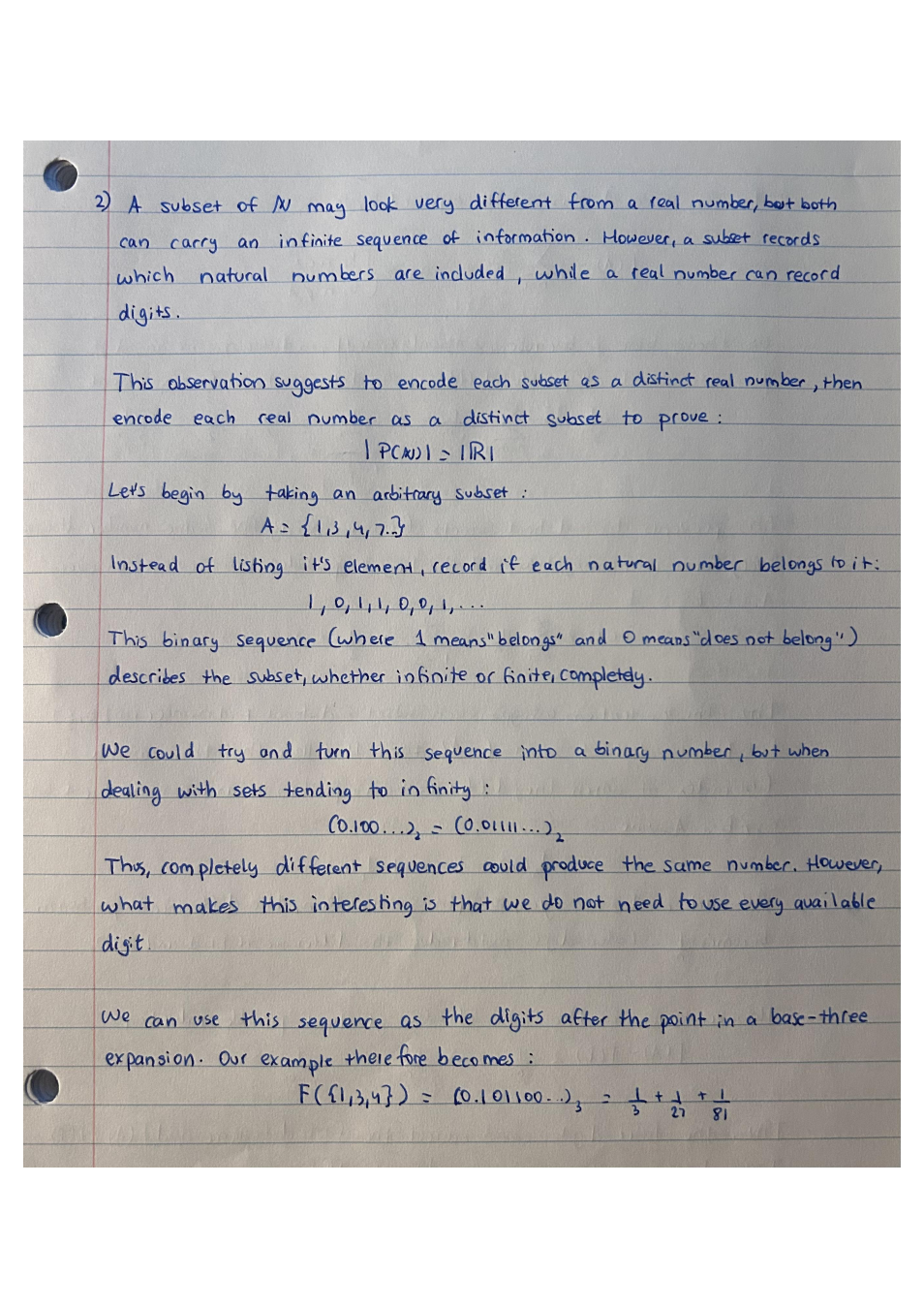 My handwritten argument: encode a subset using zeroes and ones, then use base three to avoid duplicate expansions.